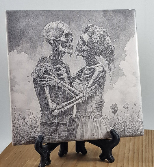 Zombie Couple - till death do us not part Laser engraved coaster/tile