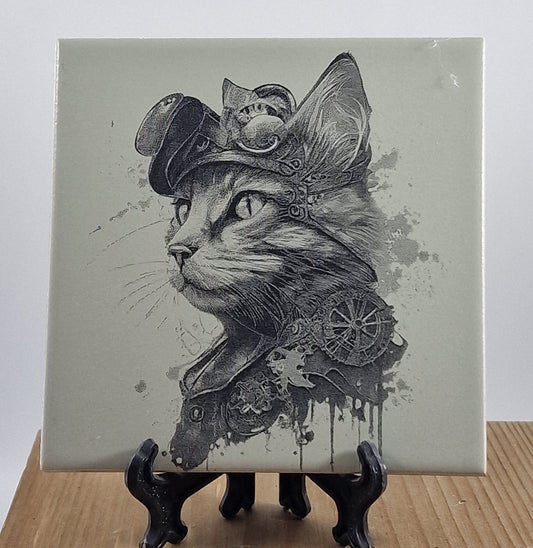 Steampunk Cat Laser engraved coaster/tile