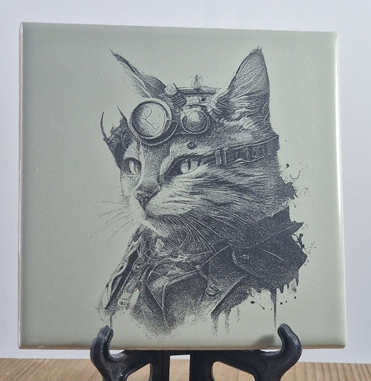 Steampunk Cat Laser engraved coaster/tile