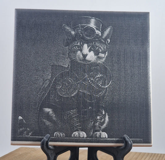 Steampunk Cat Laser engraved coaster/tile