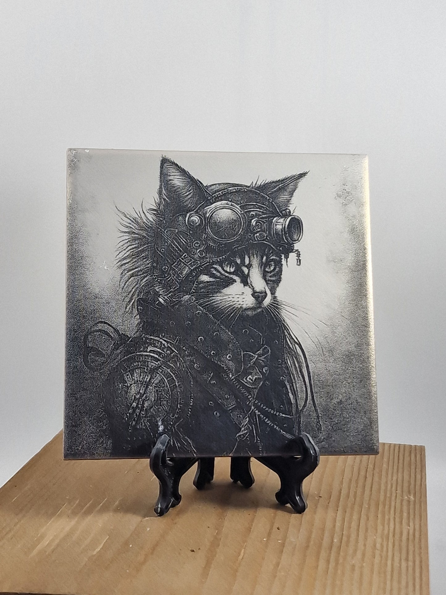 Steampunk Cat Laser engraved coaster/tile