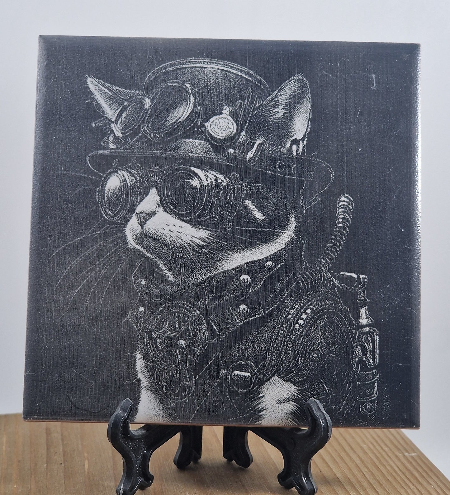 Steampunk Cat Laser engraved coaster/tile