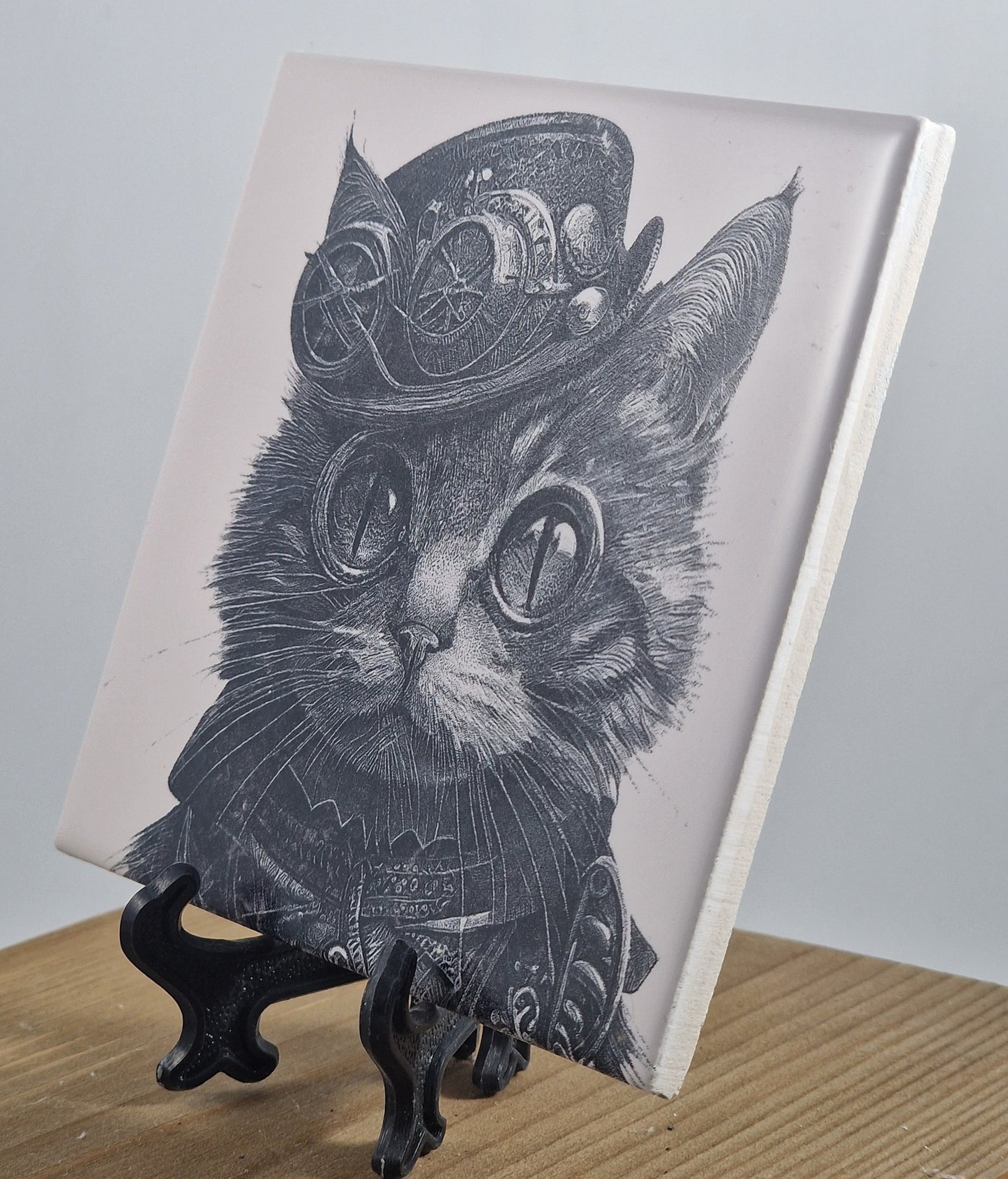 Steampunk Cat Laser engraved coaster/tile