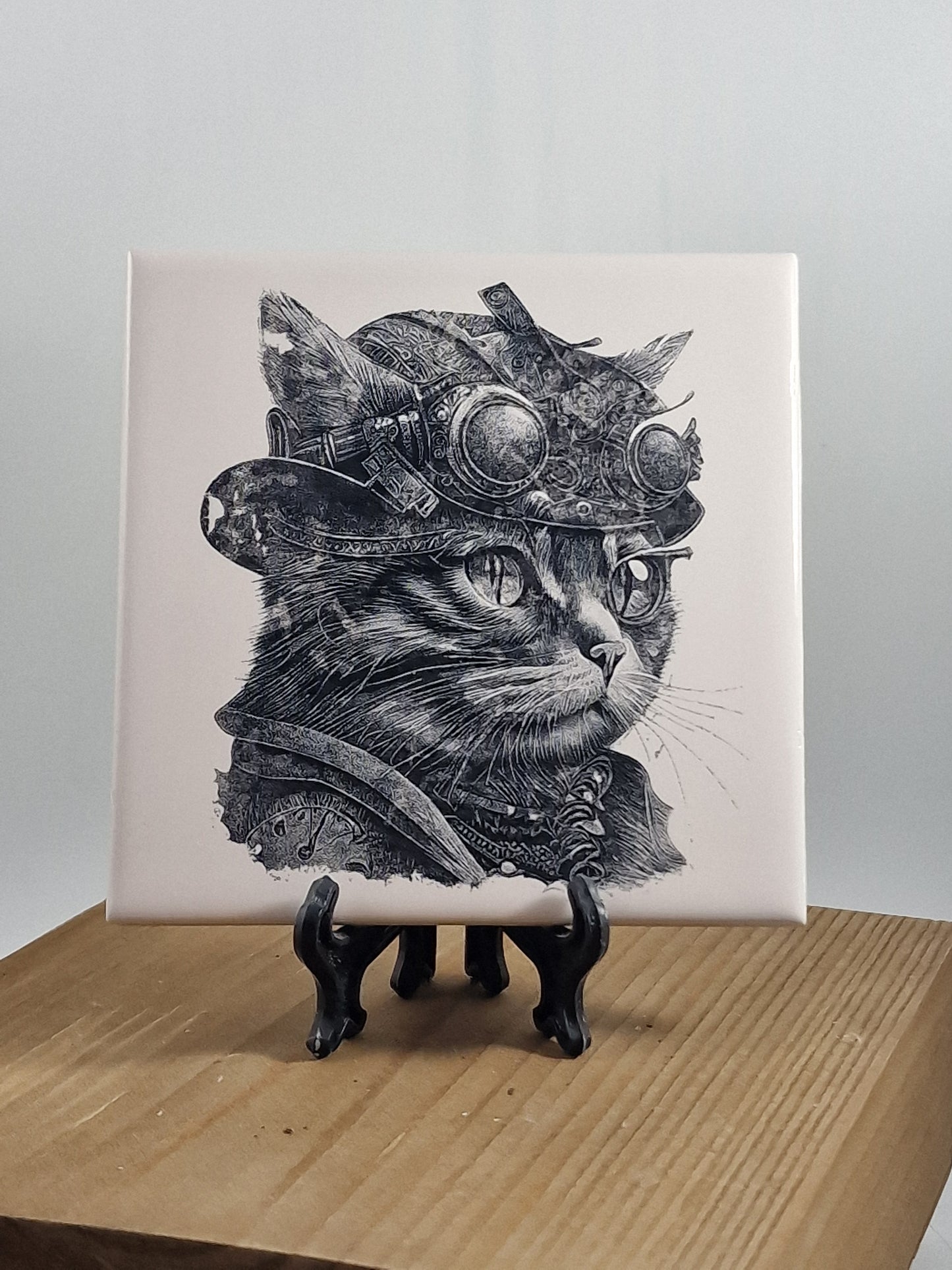 Steampunk Cat Laser engraved coaster/tile