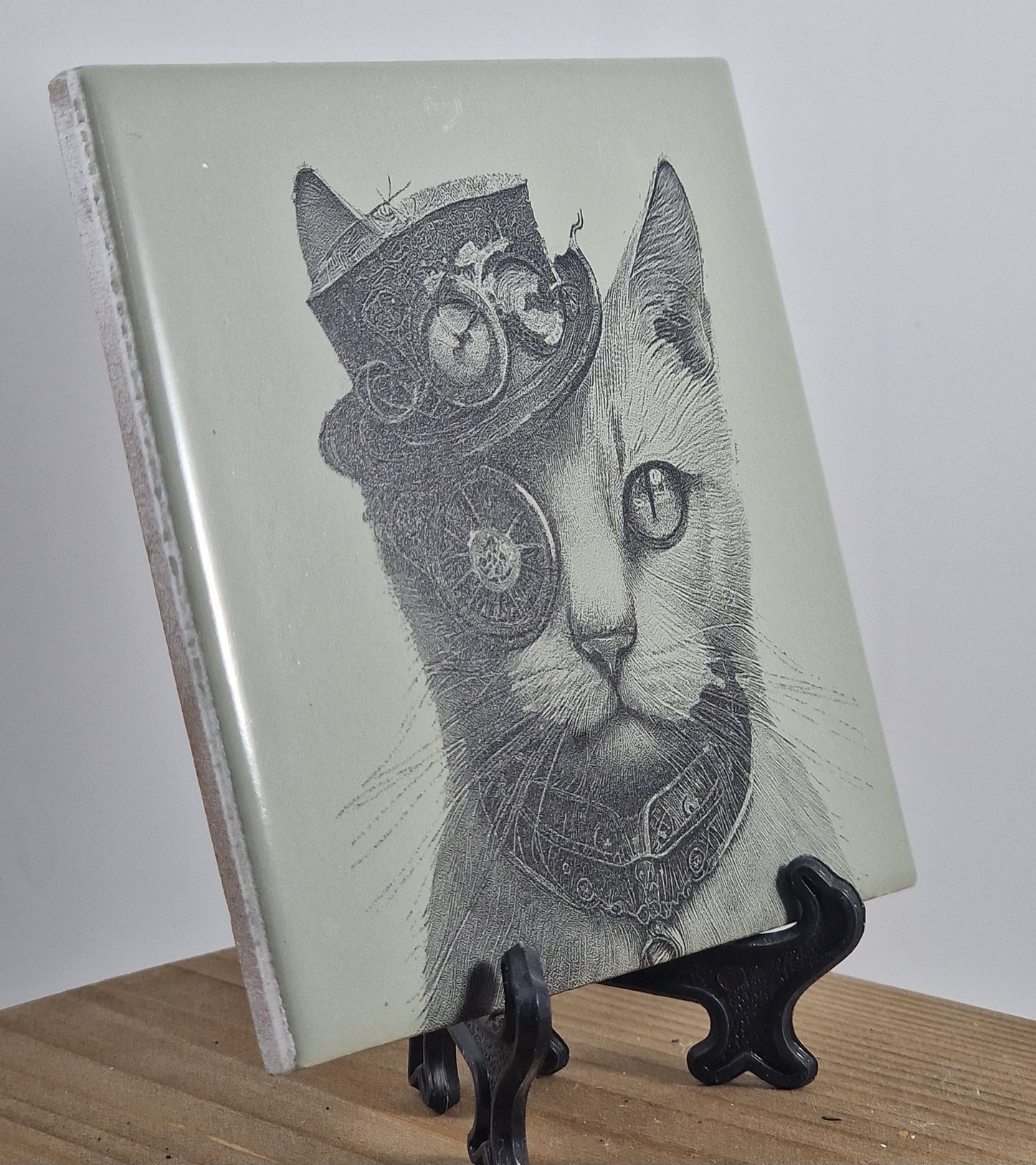 Steampunk Cat Laser engraved coaster/tile