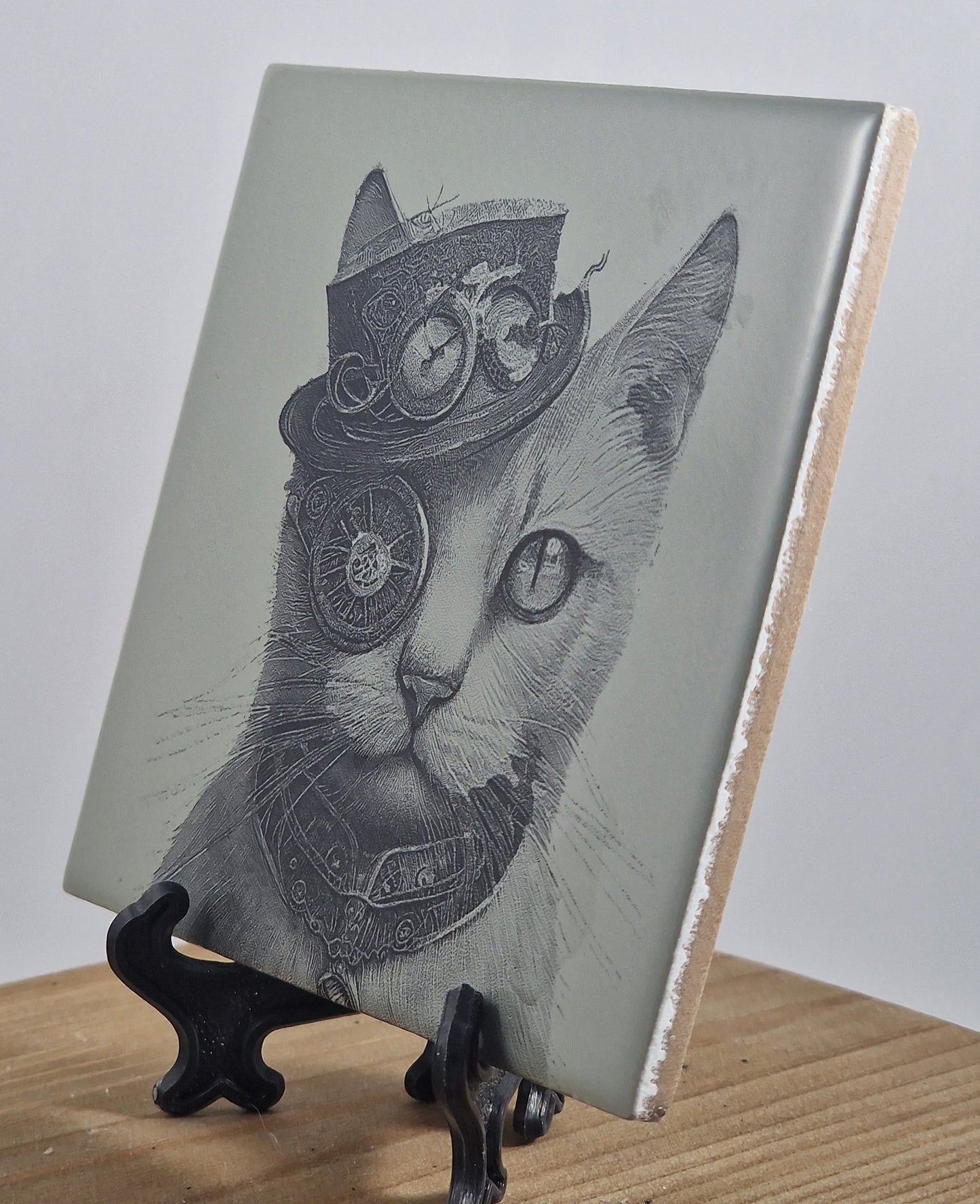 Steampunk Cat Laser engraved coaster/tile