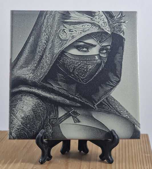 Female Assassin Laser engraved coaster/tile