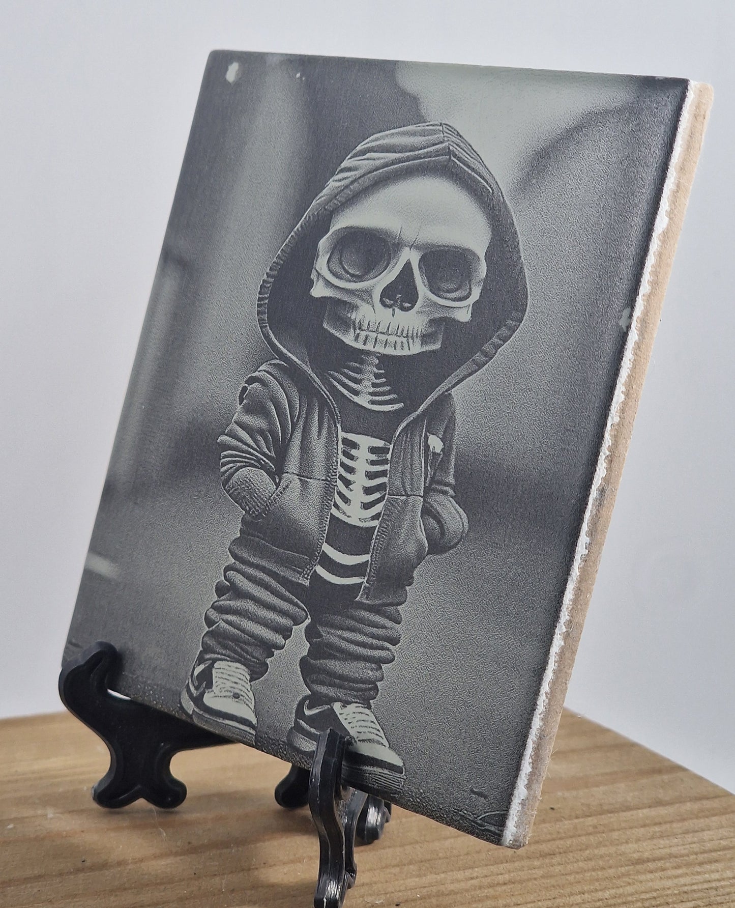 Skeleton in Hoodie Laser engraved coaster/tile