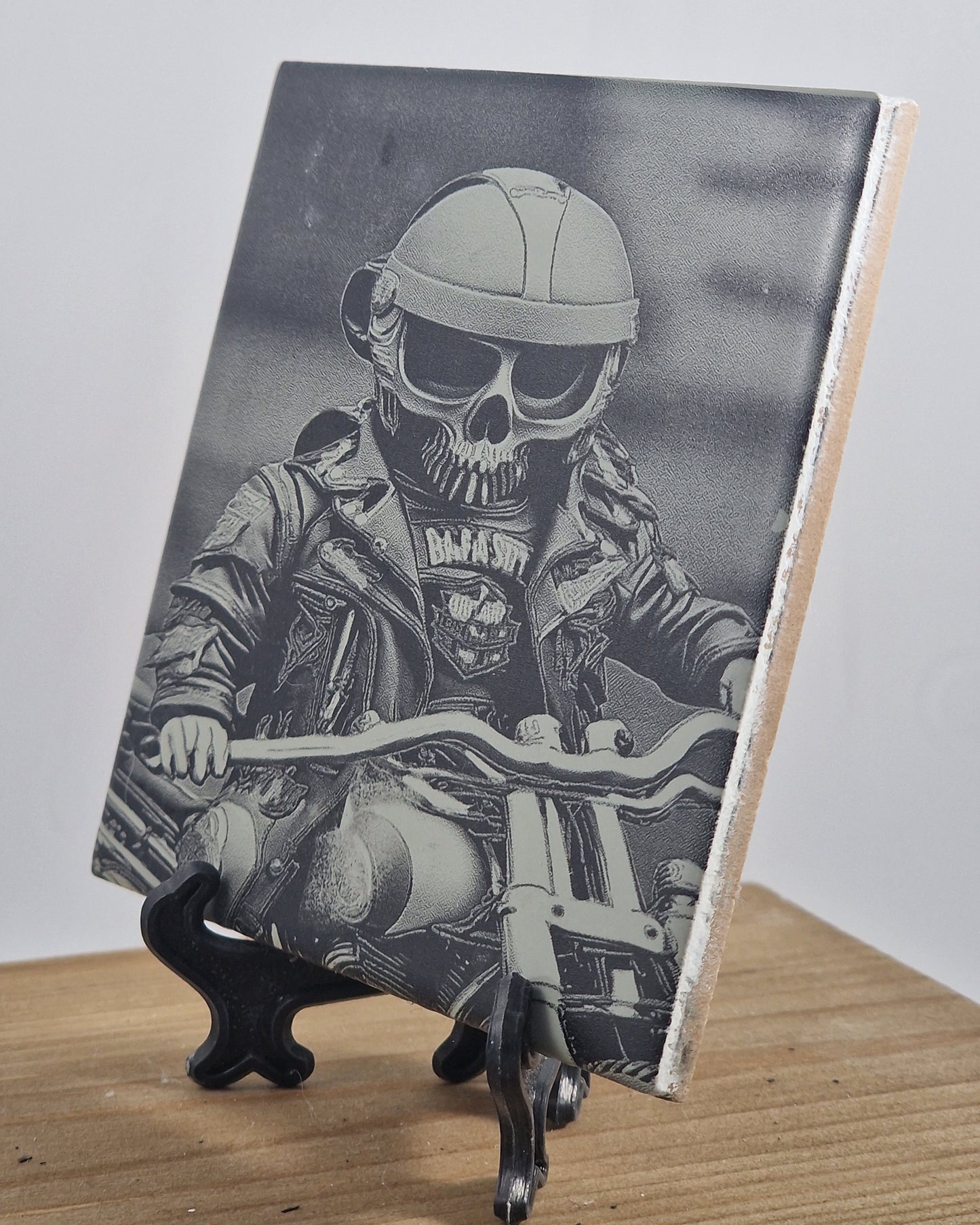 Skeleton Bike Rider Laser engraved coaster/tile