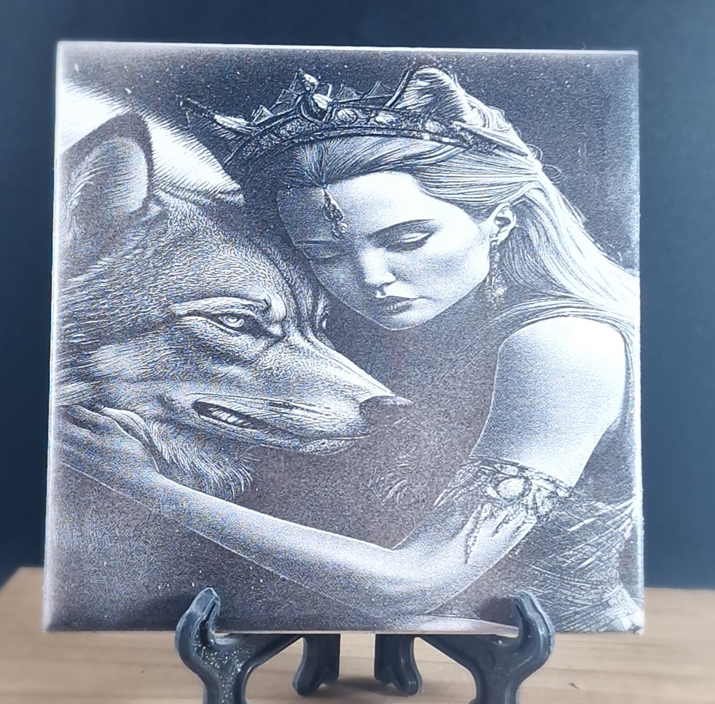 Female & Wolf Laser engraved coaster/tile