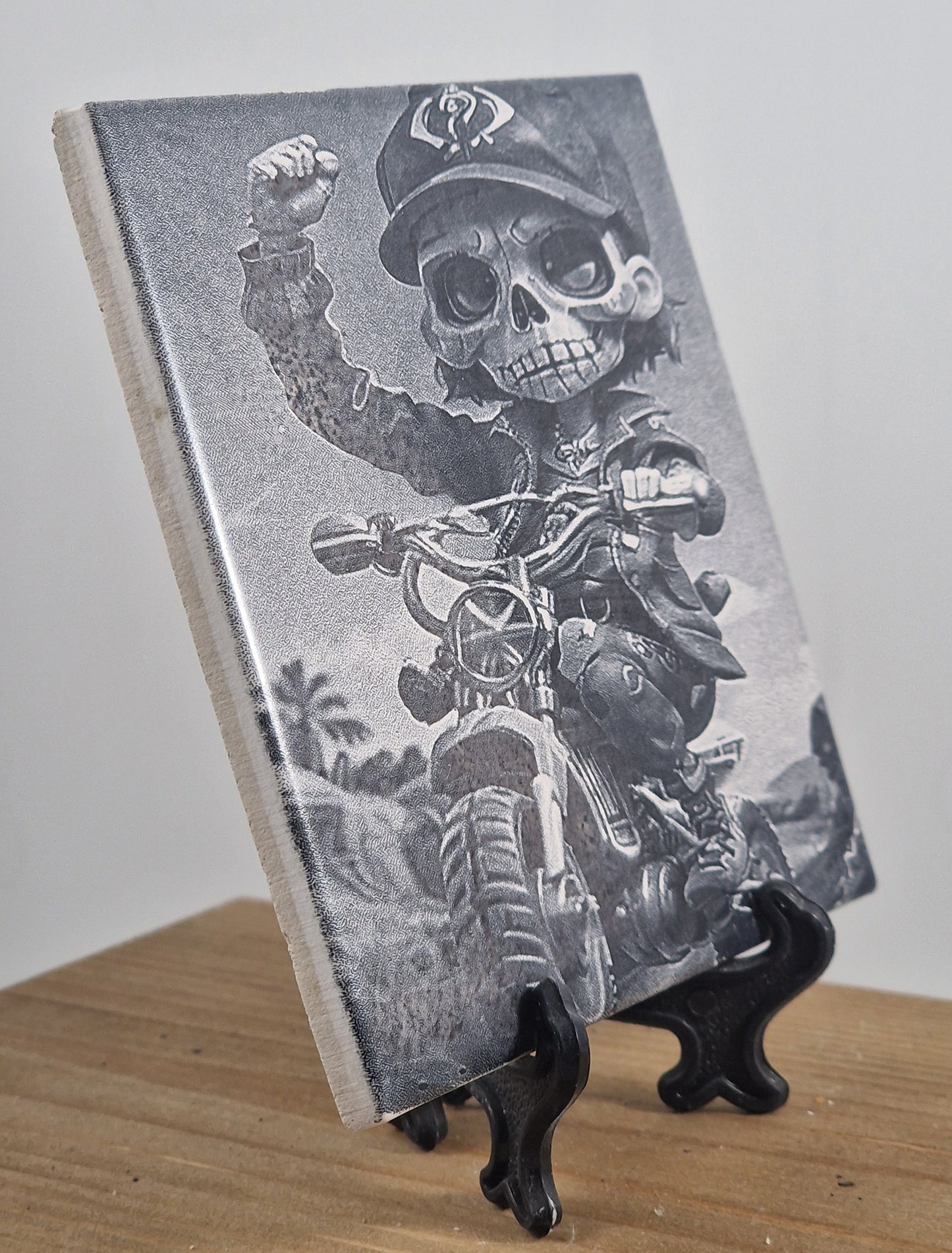 Skeleton Bike Rider Cartoon Style Laser engraved coaster/tile