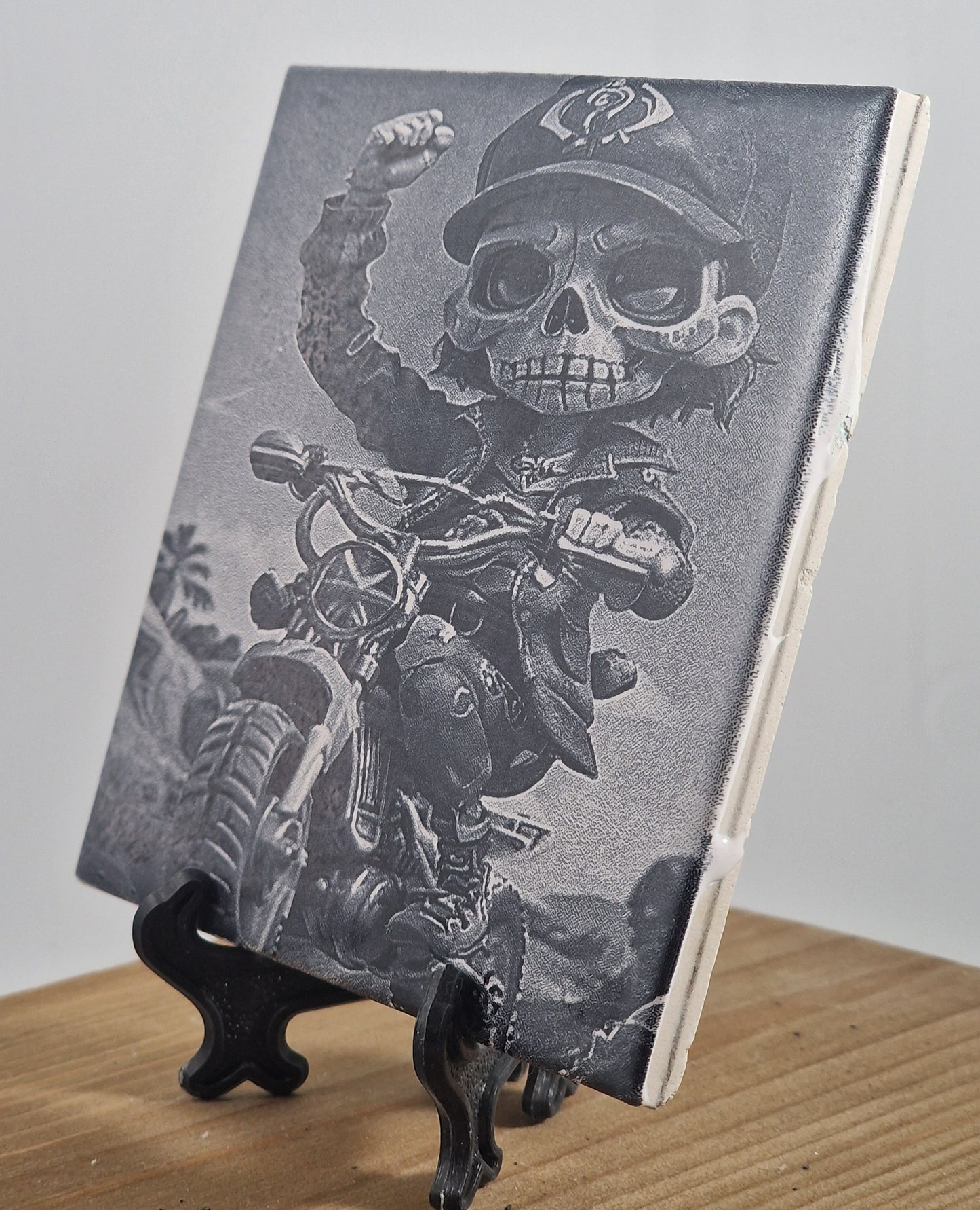 Skeleton Bike Rider Cartoon Style Laser engraved coaster/tile