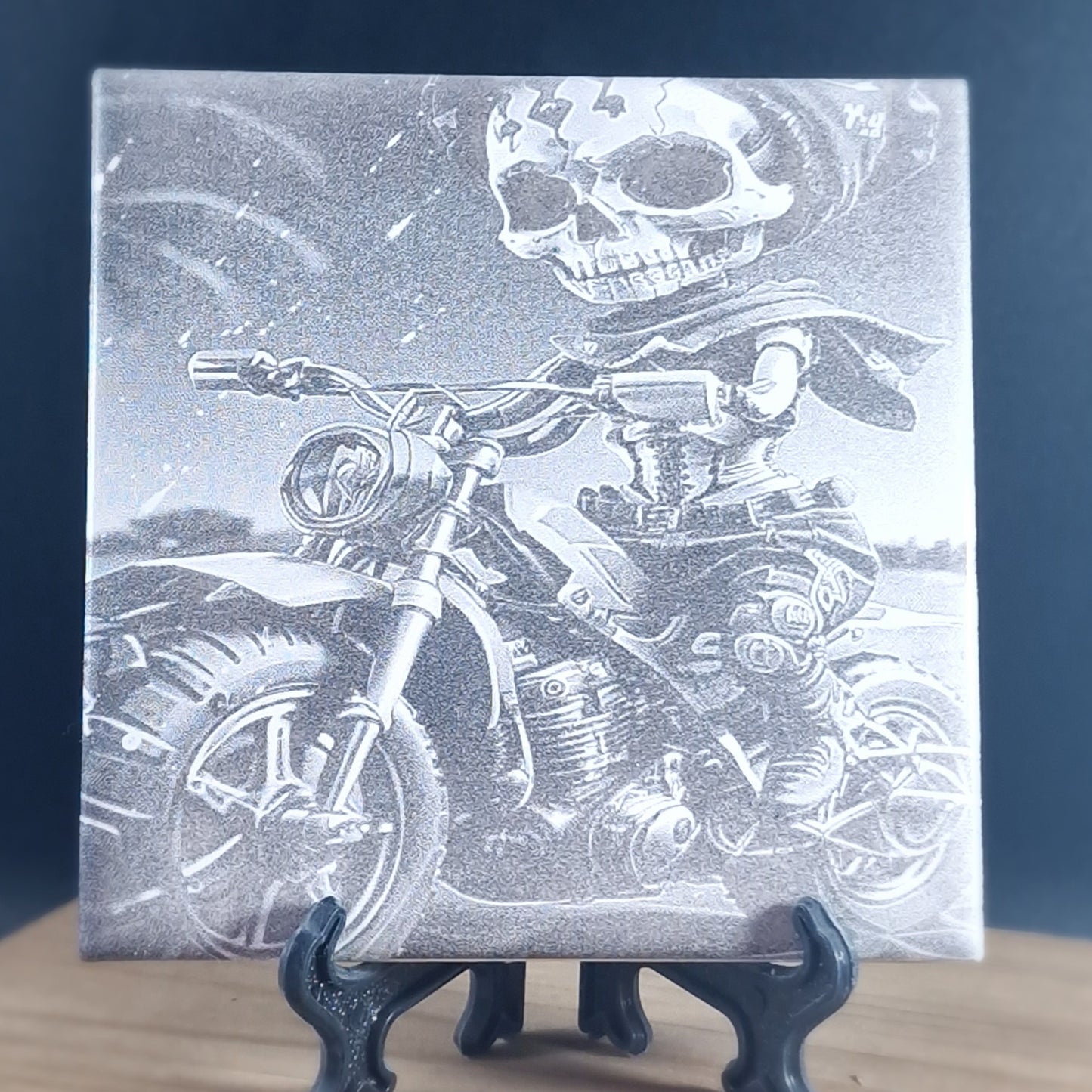 Skeleton Bike Rider Laser engraved coaster/tile