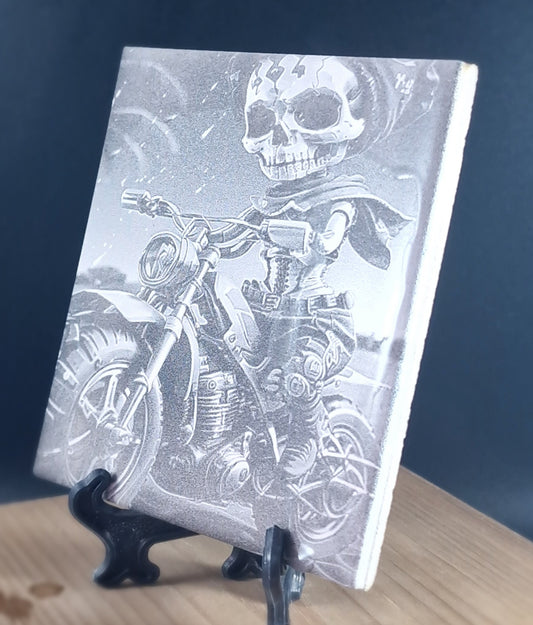 Skeleton Bike Rider Laser engraved coaster/tile