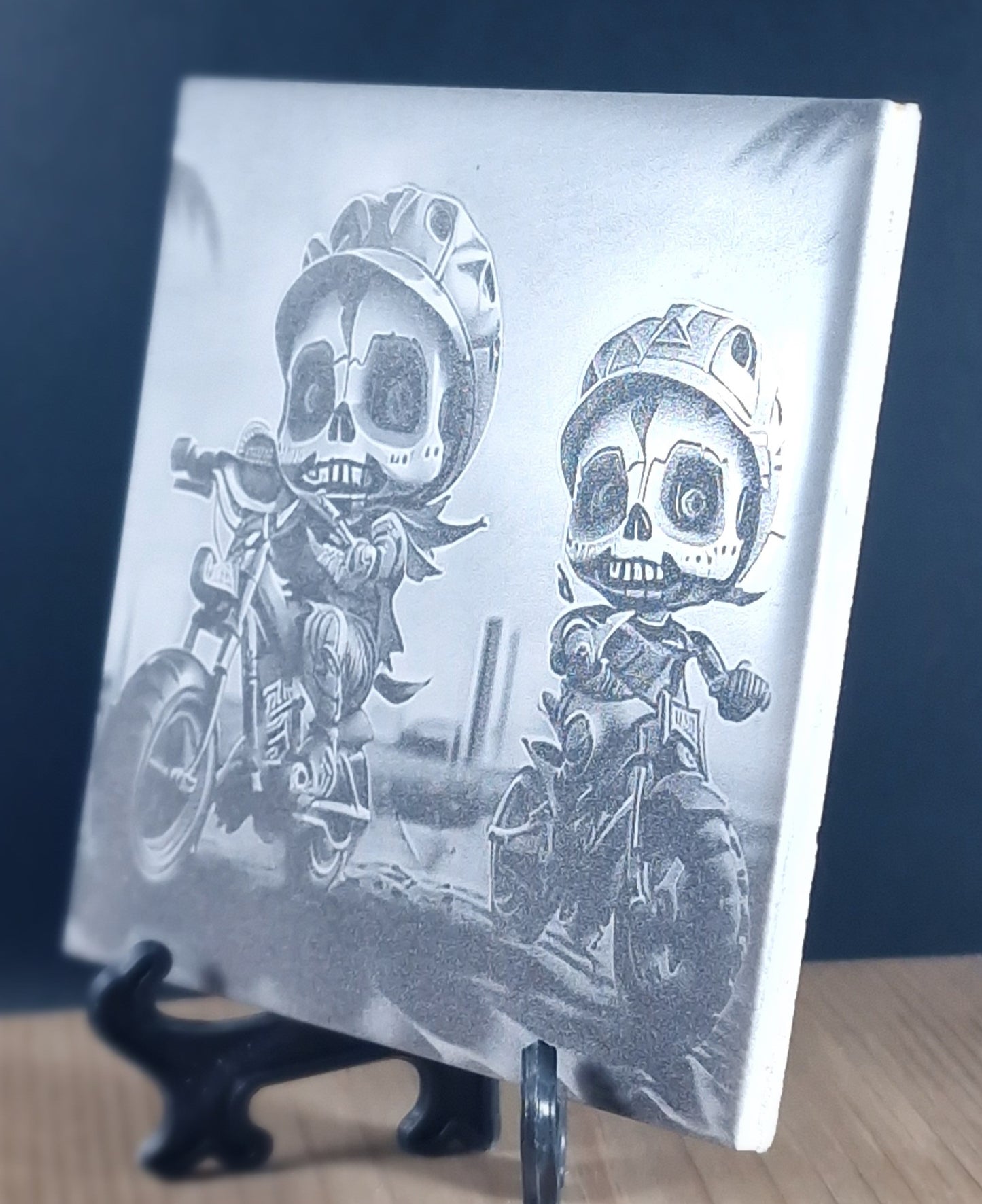 Skeleton Bike Rider Laser engraved coaster/tile