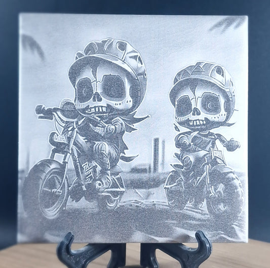 Skeleton Bike Rider Laser engraved coaster/tile