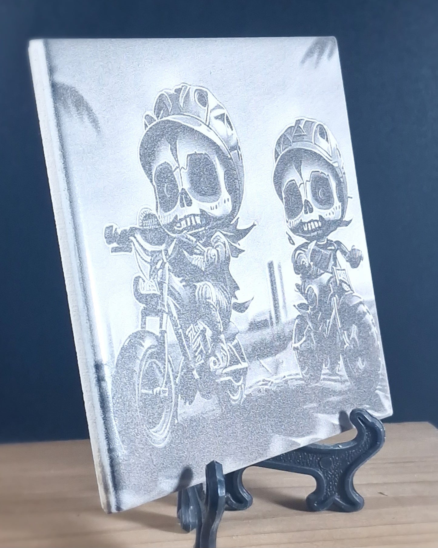 Skeleton Bike Rider Laser engraved coaster/tile