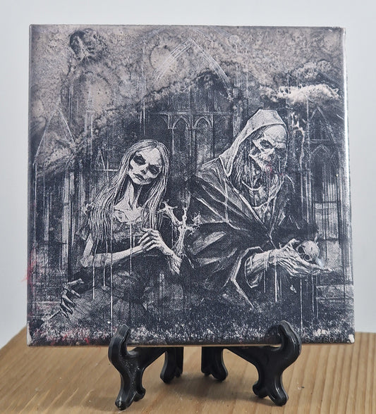 Gothic Skeleton Couple Laser engraved coaster/tile