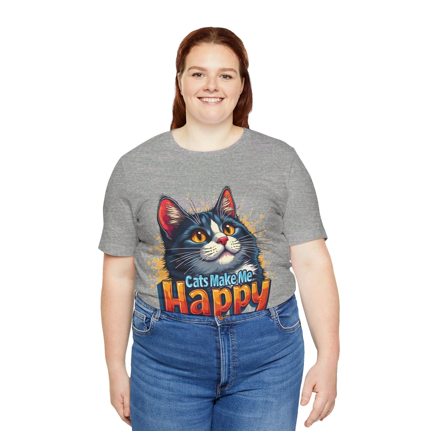 Short Sleeve Tee - Cats Make Me Happy -  Cat Lovers Quote Shirt