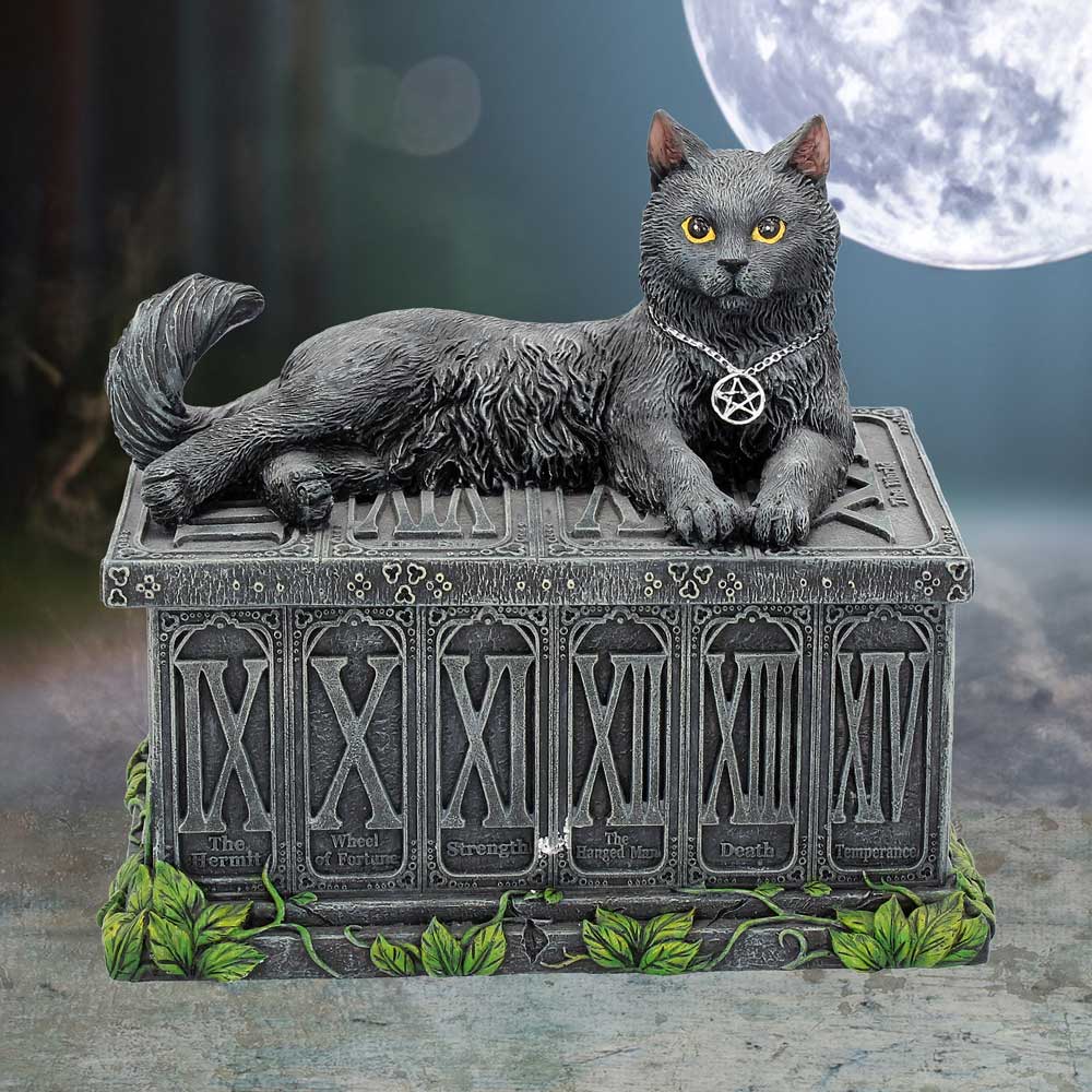 Fortune's Watcher Cat Familiar Tarot Card Box / Trinket Box