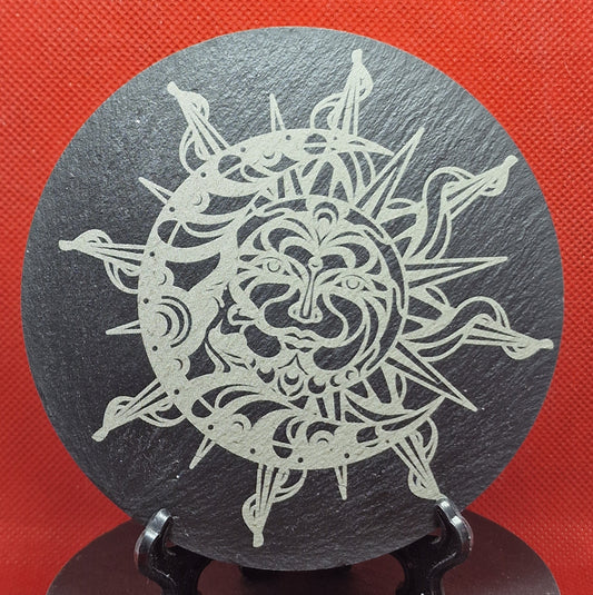 Sun / Moon Slate Coaster  (Round)