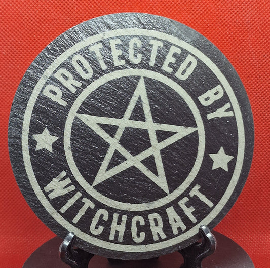 Protected by Witchcraft Slate Coaster  (Round)