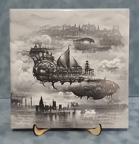 Steampunk Fantasy Scene Laser Etched Decorative Tile  -