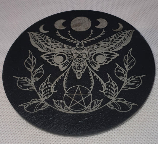 Moth Design Slate Coaster  (Round)