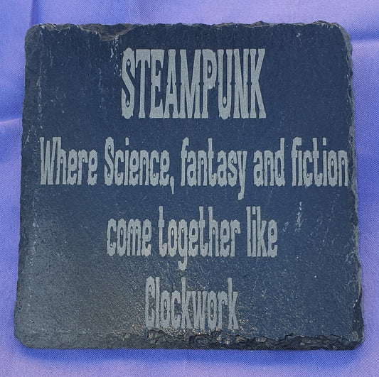 Laser Engraved Slate Coaster  - Steampunk Science, Fantasy & Fiction