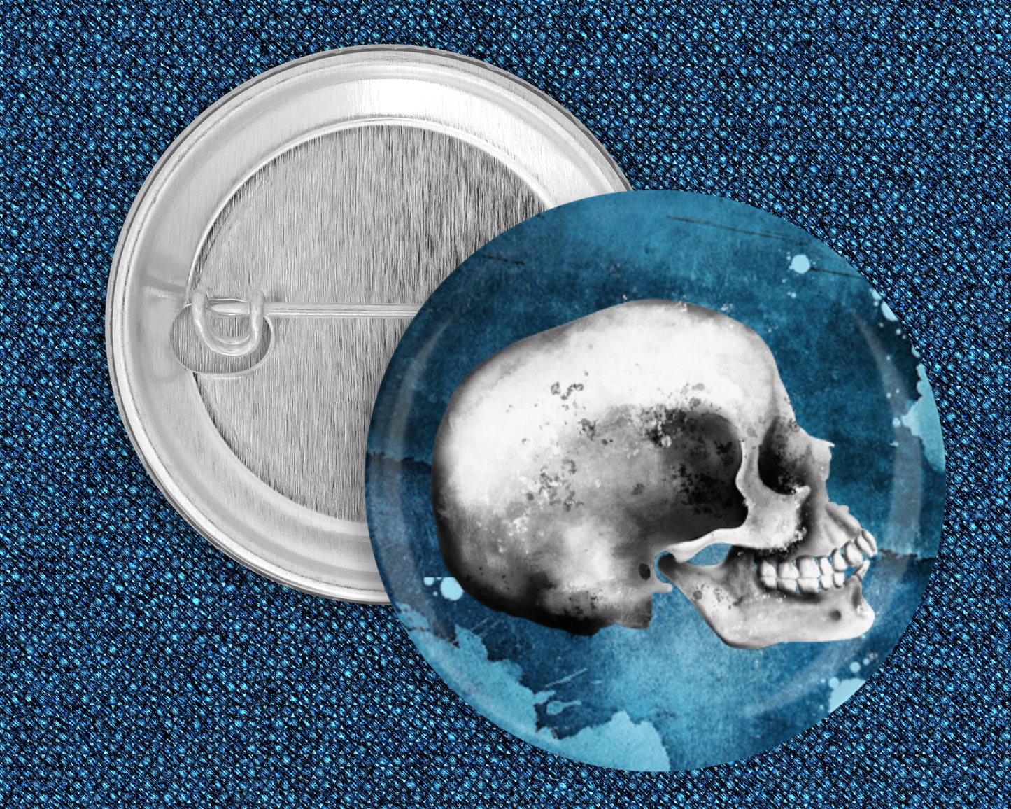 59mm Badge - Halloween Skull (blue)