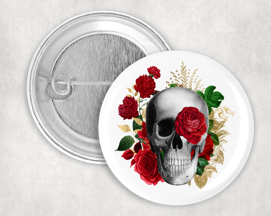 59mm Badge - Steampunk - Skull with roses