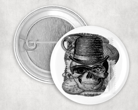 59mm Badge - Steampunk - Skull in Top Hat