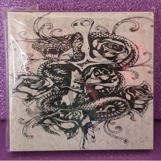 Laser Etched Decorative Tile  - Snake. Dagger, Roses