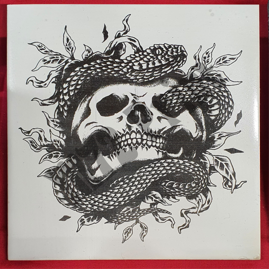 Laser Etched Decorative Tile  - Skull & Snake